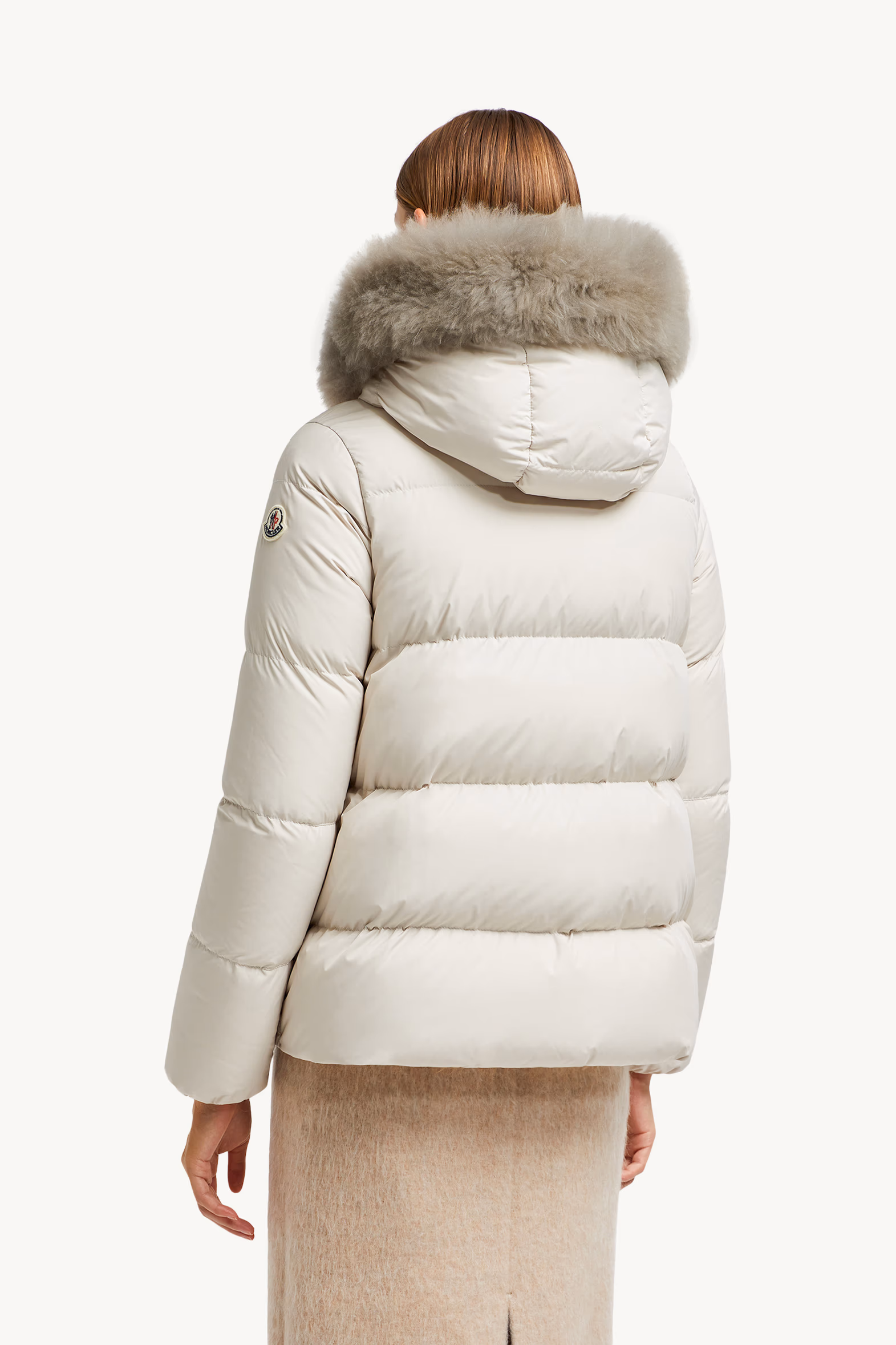 Laichefur Hooded Shearling-Trimmed Short Down Jacket Women White Moncler 5